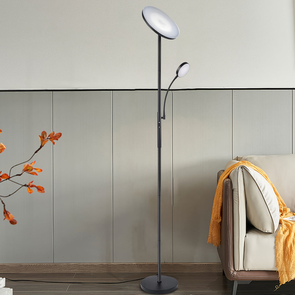 LED Torchiere Floor Lamp 27W+7W Dual Light with Reading Arm, 4 Color Temperatures, Dimmable, Remote & Touch Control – Home & Office Standing Lamp | Nuvia Haven