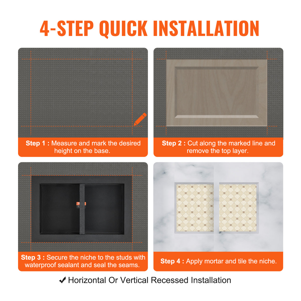 Recessed Shower Niche 16x24 Inch Tile-Ready with Double Shelf, 100% Waterproof XPS Foam Wall Niche, Square Corners Built-In Storage for Shower & Bathroom, Black
