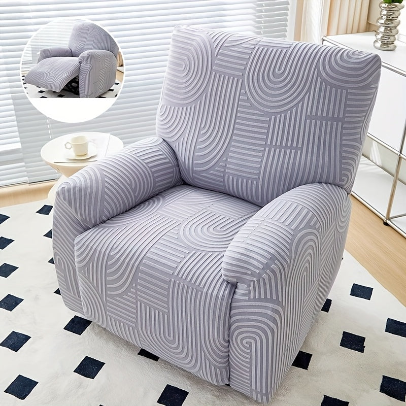 Elastic Jacquard Recliner Chair Cover Single Seat – Stretch Armchair Slipcover Furniture Protector for Living Room Bedroom Office, 6 Colors (Pink Blue Green Camel Gray Beige)