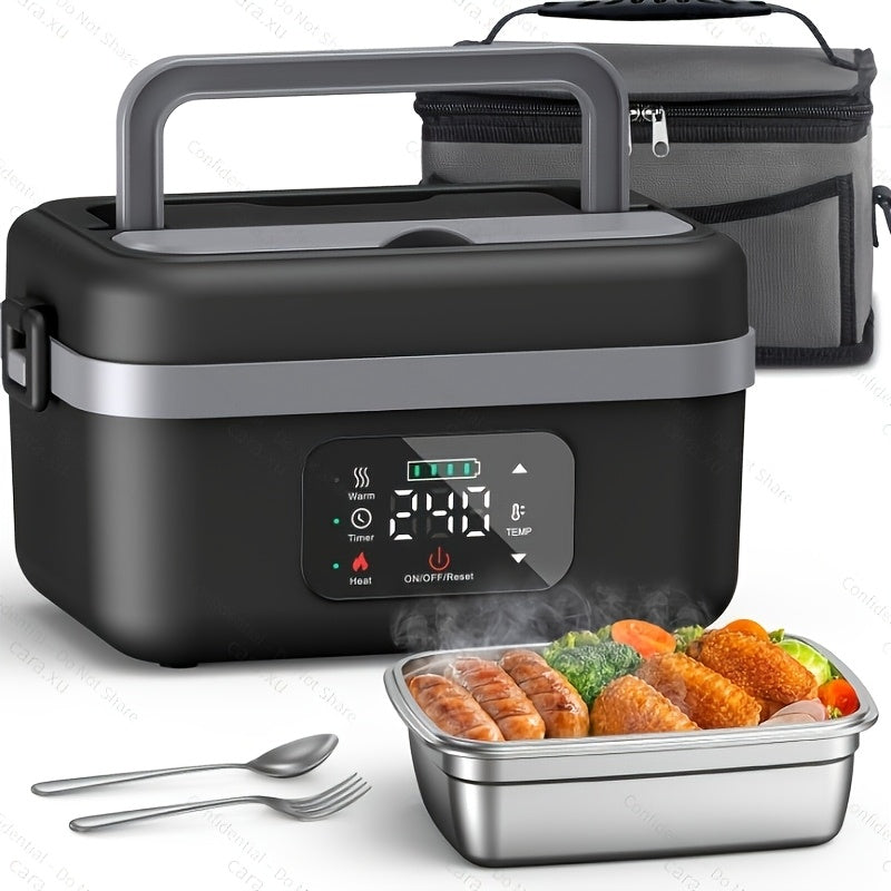 Heated Lunch Box 8000mAh Rechargeable with Digital Display & Stainless Steel Liner – Portable Electric Food Warmer Power Bank Lunch Bag, 33.8oz for Work Car Camping School Men Women
