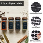 Glass Spice Jars Set with Acacia Wood Lids - 4oz Square Spice Bottles with Shaker Lids, Labels & Grinders for Kitchen Spice Storage and Organization