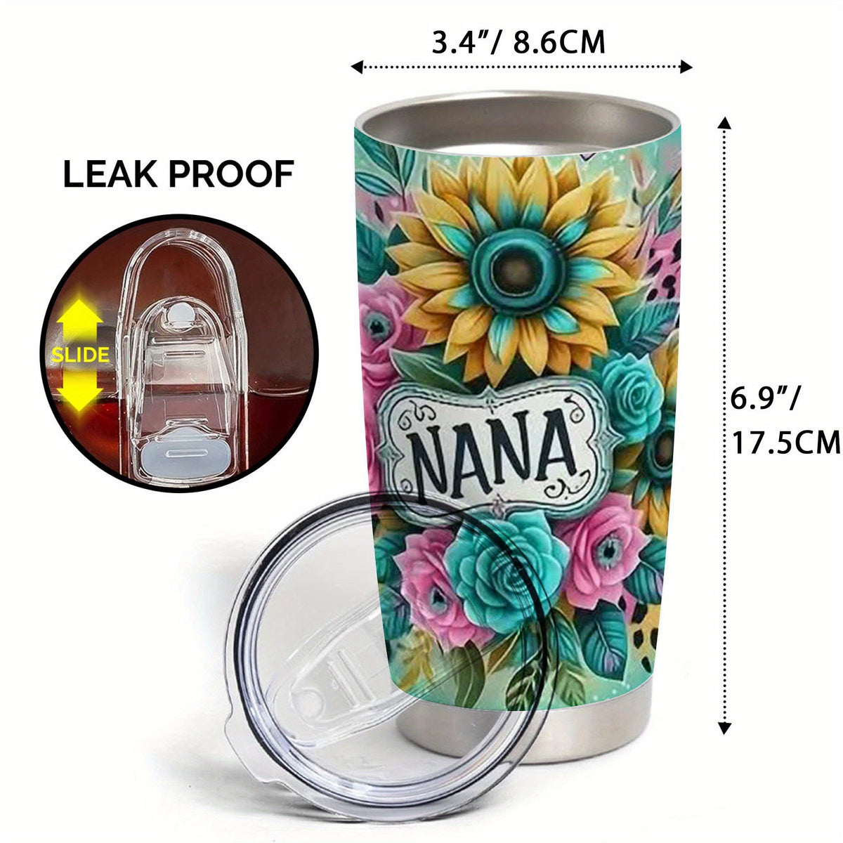 One Nana Tumbler Stainless Steel 20oz - Petal Floral Design Insulated Cup with Lid, Double Wall Vacuum Travel Mug for Hot & Cold Drinks, Gift for Mom Grandma Sister Office Camping