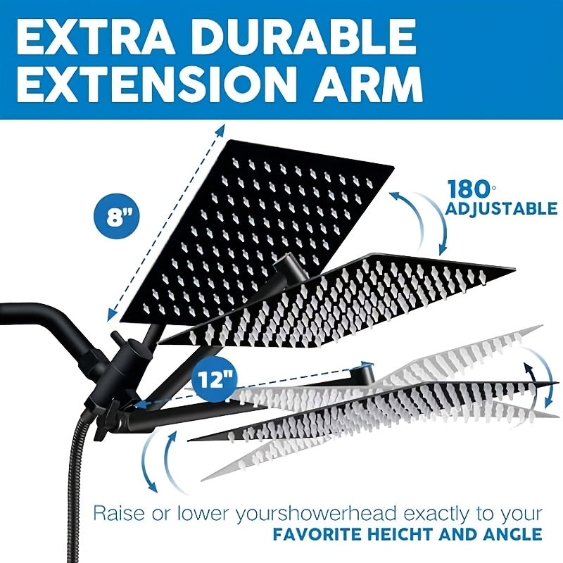 Rain Shower System with Handheld Showerhead 8/10/12 Inch Rainfall Head, All-Metal T-Splitter, 13-Inch Arm, 78-Inch Hose, 6-Function Spray Settings & Anti-Clogging Nozzle – Chrome & Black