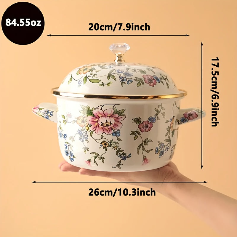 Enamel Diamond Soup Pot – Thick-Walled Double Handle Stew Pot, High-Temp Resistant, 2 Designs & 2 Sizes, Electric Stove Gas Flame Compatible