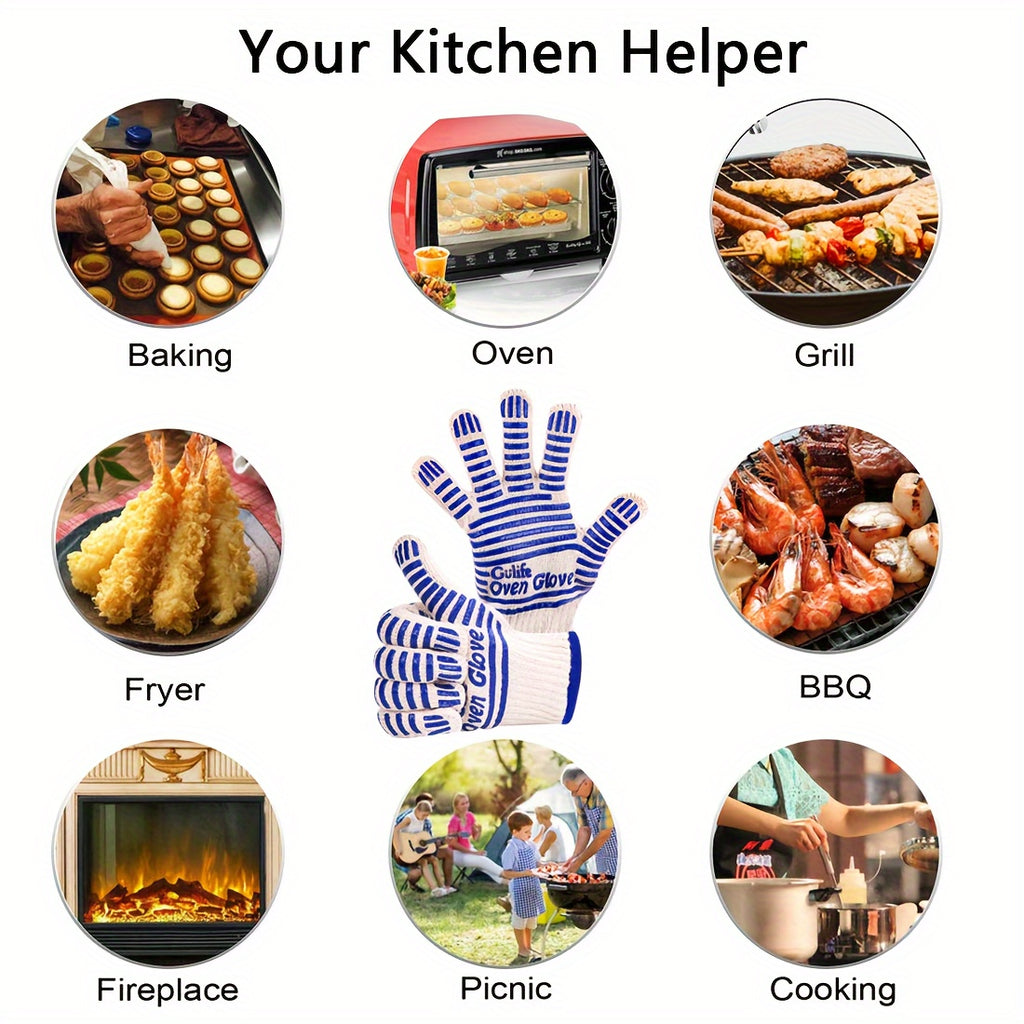 Silicone Oven Mitts with Fingers Non-Slip Heat Resistant Cooking Gloves for Kitchen Baking & Grilling – Knit Polyester Blend BBQ Mitt Set (2-Pack & 4-Pack)