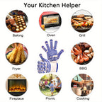 Silicone Oven Mitts with Fingers Non-Slip Heat Resistant Cooking Gloves for Kitchen Baking & Grilling – Knit Polyester Blend BBQ Mitt Set (2-Pack & 4-Pack)