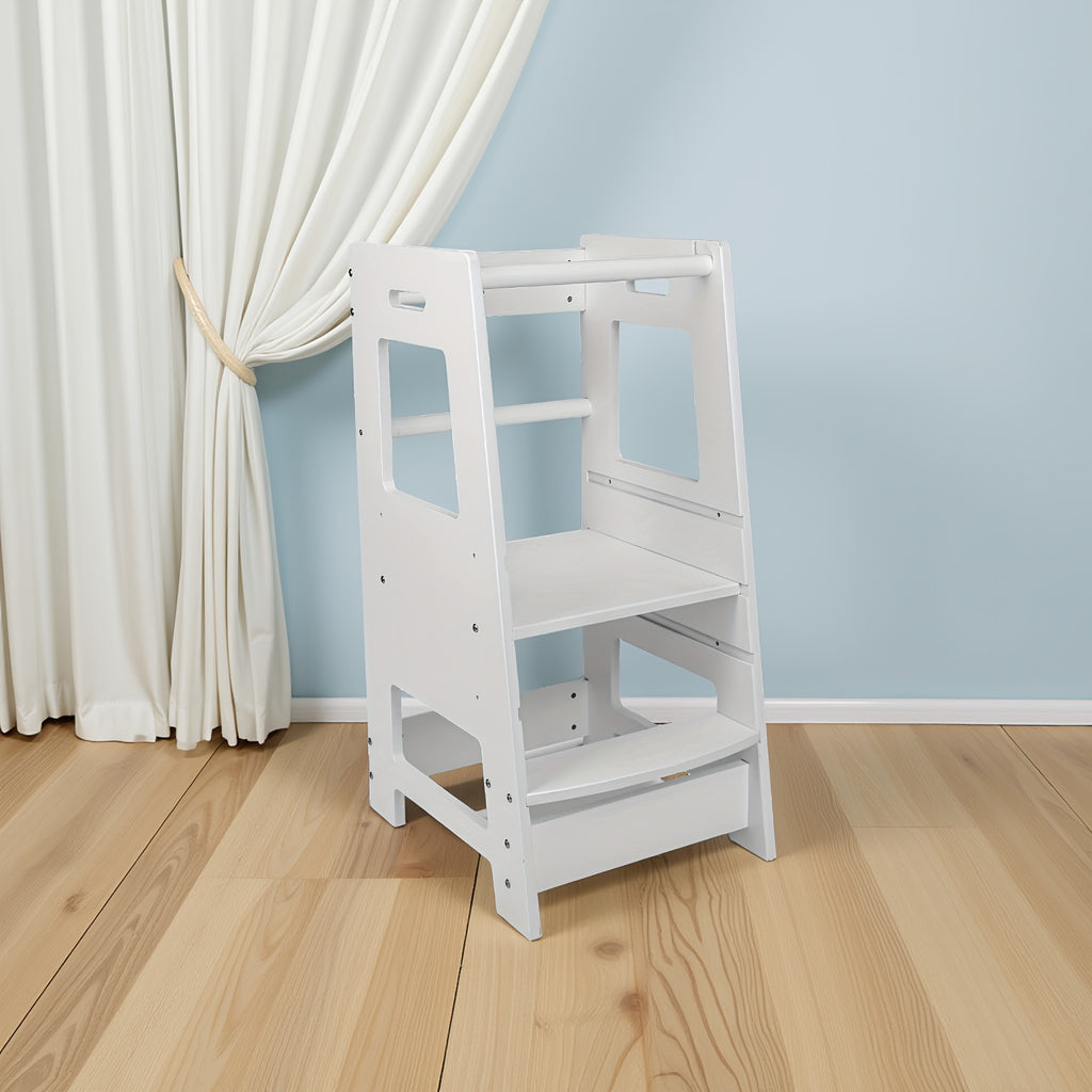 Toddler Learning Tower Kitchen Helper Stool – Safe Standing Step Stool for Kids at Kitchen Counter, Adjustable Height Toddler Tower for Cooking & Learning, Available in Random & Wood Color