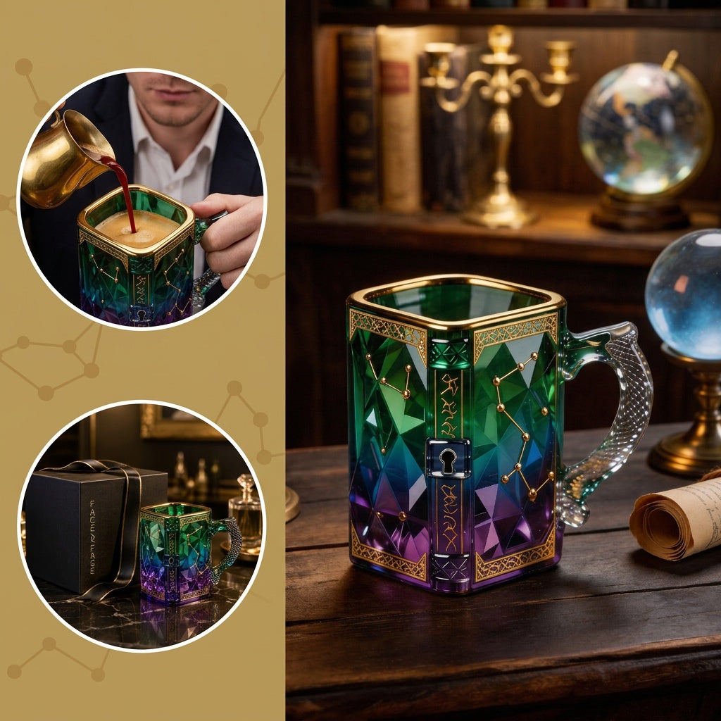 Gradient Constellation Coffee Cup with Dragon Handle - Retro Espresso Tea Cup for Home & Office, Unique Halloween Festival Gift for Game Enthusiasts, Includes Gift Box & Digital Painting