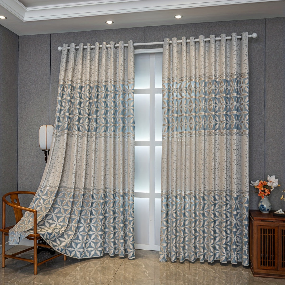 American Retro Velvet Curtains Set of 2 Panels - Semi-Sheer Contrast, Top Loop, Bedroom Living Room Study Home Decor
