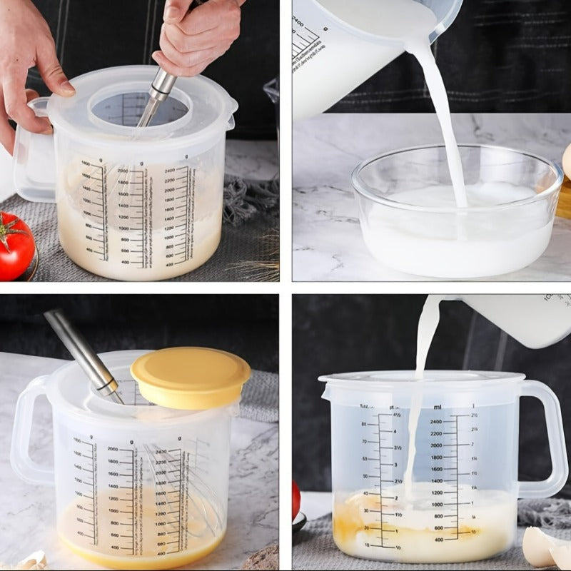 2.5L Mixing Bowl with Lid, Measuring Cup & Scale – Splash-Proof, Durable Plastic, 84.5oz Large Capacity for Salad, Baking & Food Storage