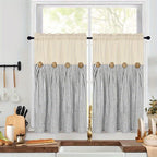 Striped Patchwork Semi-Sheer Rod Pocket Curtains – Bohemian Tiered Window Panels for Bedroom, Living Room, Kitchen, Bathroom & Cafe | 1 or 2 Pcs