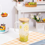 32oz Ribbed Glass Cup with Handle, Bamboo Lid & Straw – Large Clear Glass Tumbler for Iced Coffee, Hot & Cold Drinks – Aesthetic Glassware for Home & Office