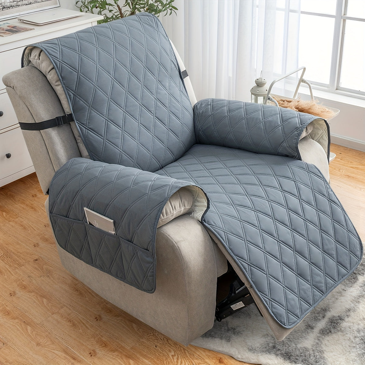 Quilted Recliner Sofa Cover Anti-Slip Wear-Resistant 4-Layer Fabric Dual Side Pockets Machine Washable Pet Home Bedroom Living Room 10 Colors 2 Sizes