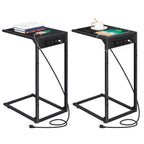C-Shaped End Table with Charging Station – Sofa Side Table, 50LBS Capacity, Slides Under Sofa, Snack & Laptop Table for Living Room Bedroom (1pc/2pcs, w/wo Storage Bag)