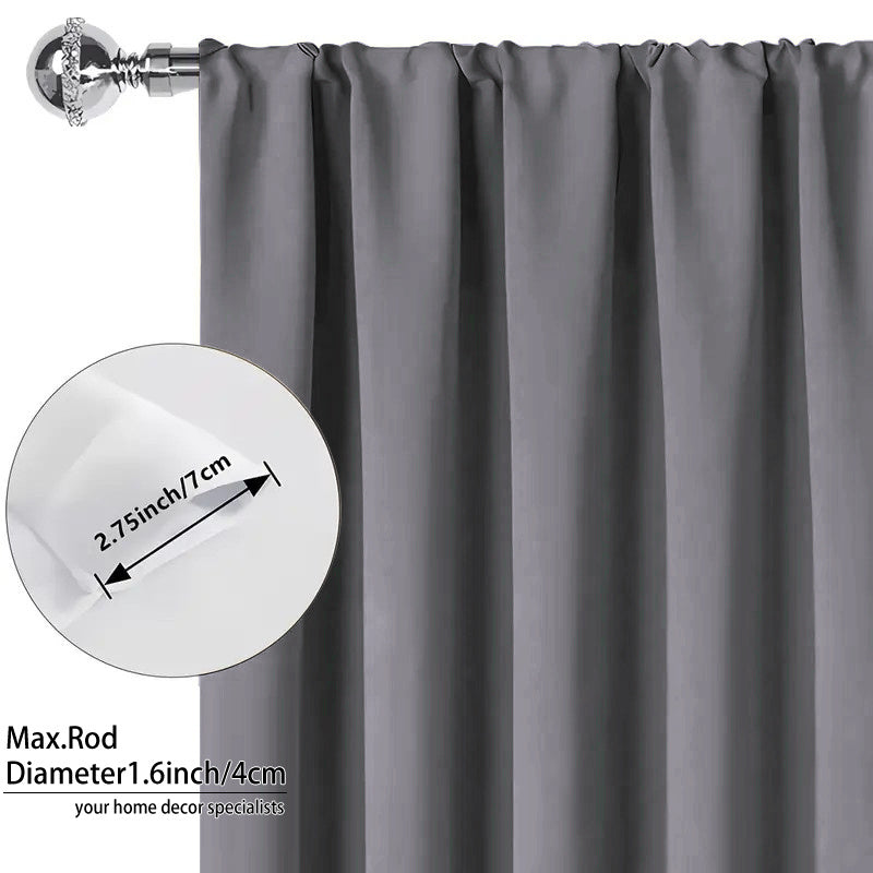 Blackout Curtains 4 Panel Set Rod Pocket – 100% Thermal Insulated Noise Reducing Solid Polyester, Laminated Lining, 7 Colors 7 Sizes