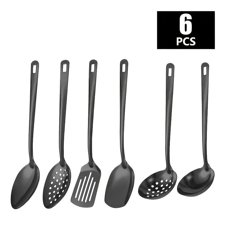 6-Piece Korean Style Stainless Steel Kitchen Utensil Set Golden Plated Cooking Spoons Frying Spatulas Hot Pot Clips with Filters