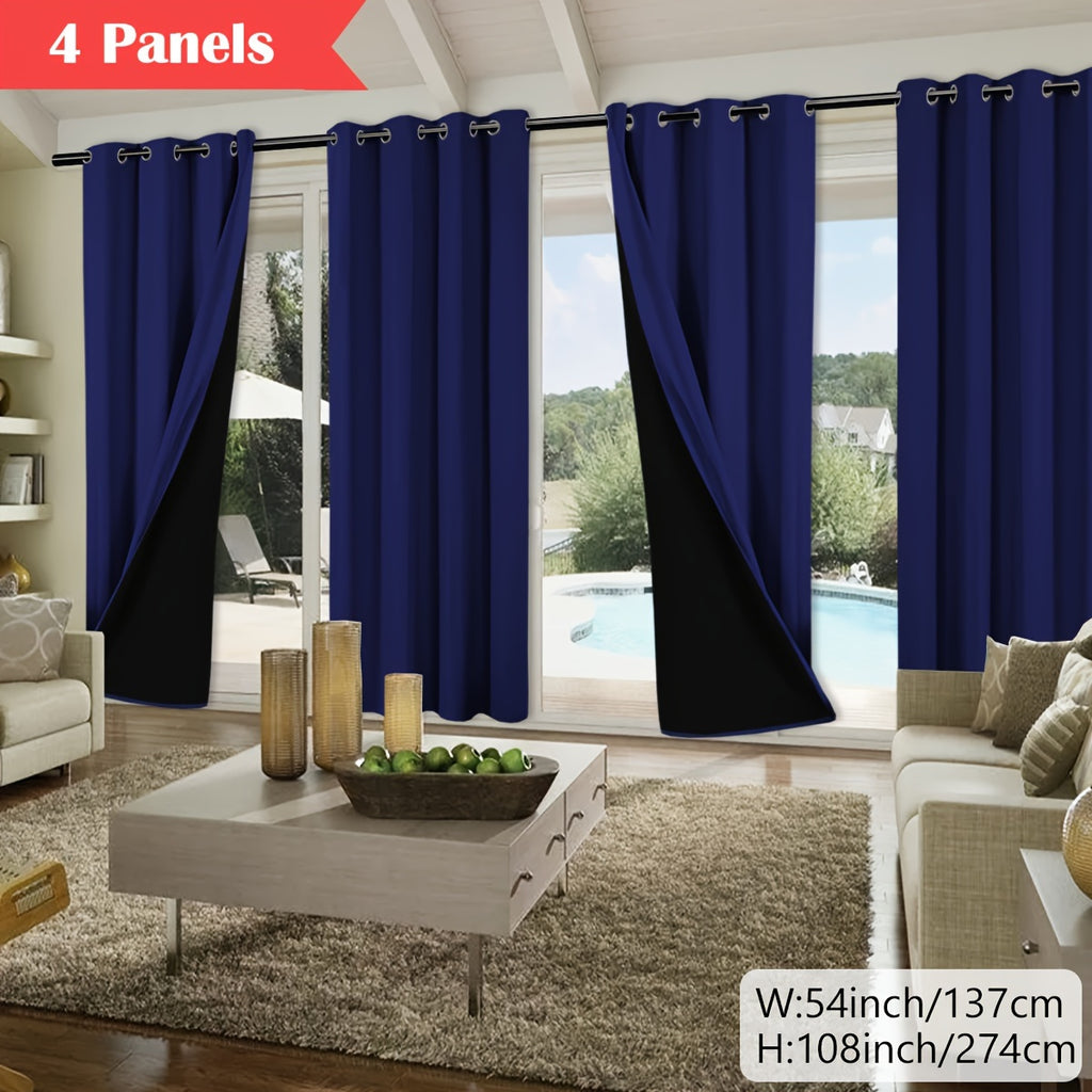 100% Blackout Curtains 4-Panel – Coated Lining Grommet Top for Total Darkness, Privacy Drapes for Bedroom Living Room Kitchen Bathroom, 8 Colors 9 Sizes