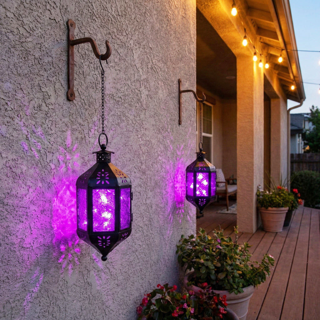 Moroccan Hanging Candle Lantern with Chain – Vintage Boho Style Iron & Glass Tealight Holder for Home, Patio, Garden, Wedding & Ramadan Decor (23.5" Overall)
