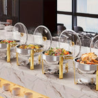 Stainless Steel Buffet Hot Pot Food Warmer Set with Glass Lid & Lid Rack, 5QT Round Chafing Dish for Party Catering Wedding – 1, 2 or 4 Pcs