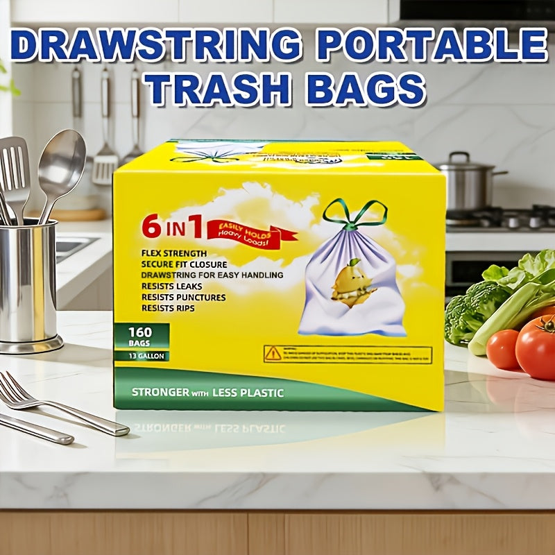 13 Gallon Trash Bags Heavy Duty Thickened Tear-Resistant Garbage Bags for Kitchen Office Bedroom Outdoor Courtyard 15kg Capacity 75 or 160 Count Multi-Purpose