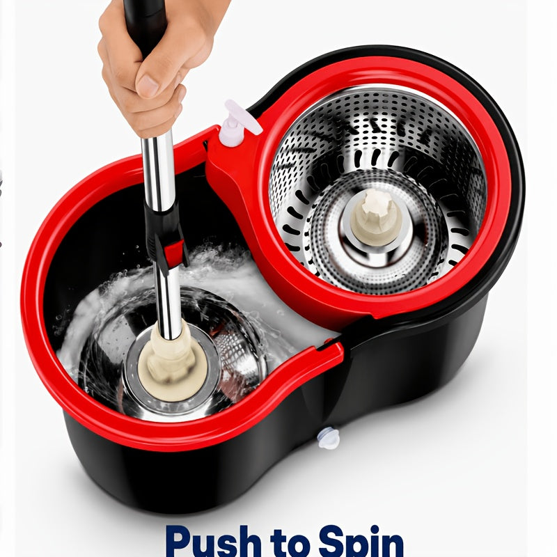 Spin Mop and Bucket Set with Wringer 360°, 4 Microfiber Mop Heads Included, Spinning Mop Bucket System for Bathroom Kitchen Bedroom Living Room Floor Cleaning