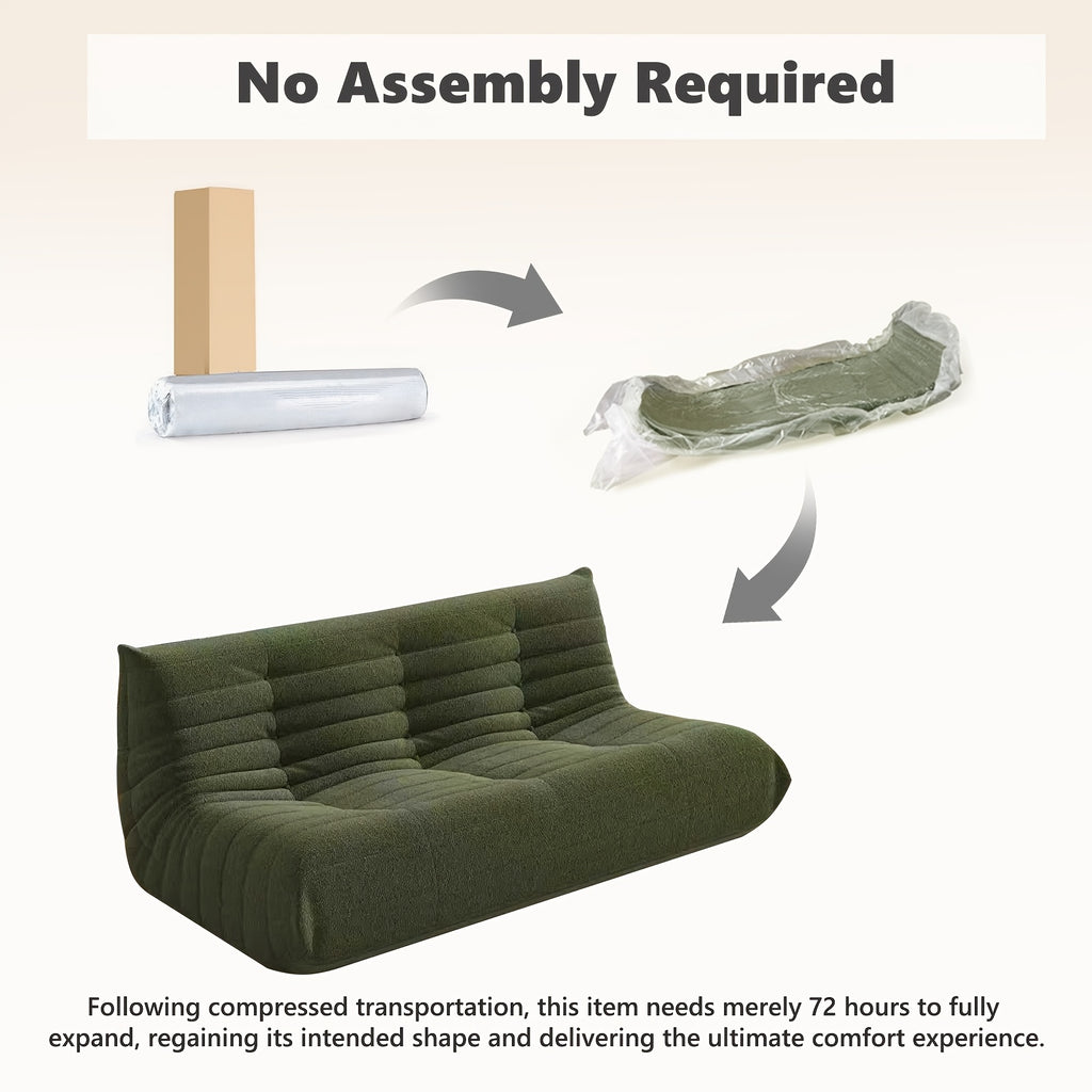 Caterpillar Floor Bean Bag Sofa – Teddy Velvet High-Density Foam Ergonomic Lounge Sofa, 1-2-3 Person, for Living Room Bedroom Game Room, Multiple Colors