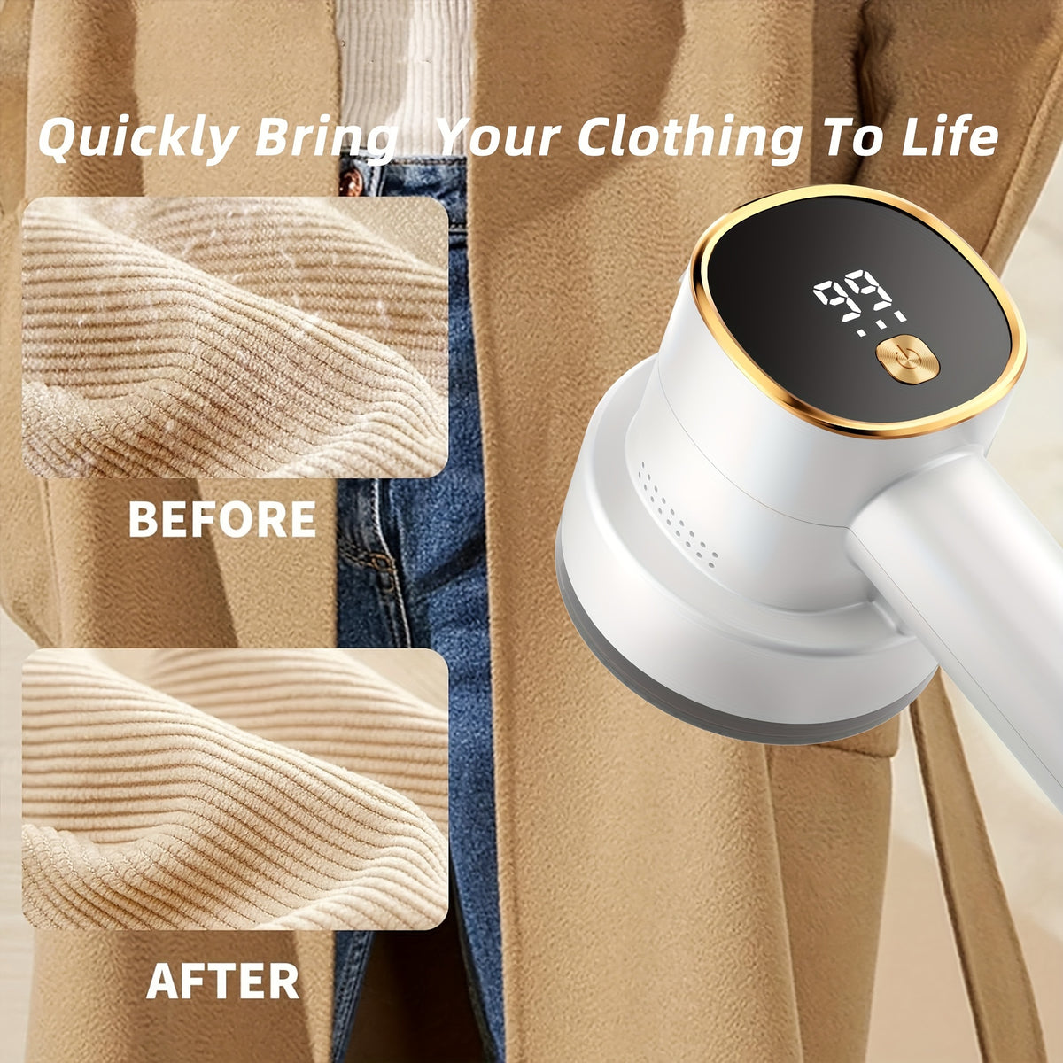 2-in-1 Lint Shaver & Shredder Rechargeable Electric Lint Remover with LED Power Display – Heavy-Duty Fabric Defuzzer for Clothes, Furniture & Pet Hair, All Fabric Types, Travel-Ready
