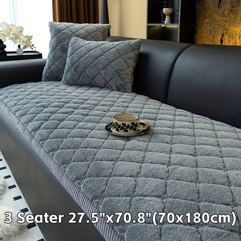 Thickened Faux Rabbit Fur Sofa Cover or Cushion Cover 2-in-1 Non-Slip Machine Washable Pet-Friendly Warm Plush Seat Pad for Bedroom Office Living Room Home Decor