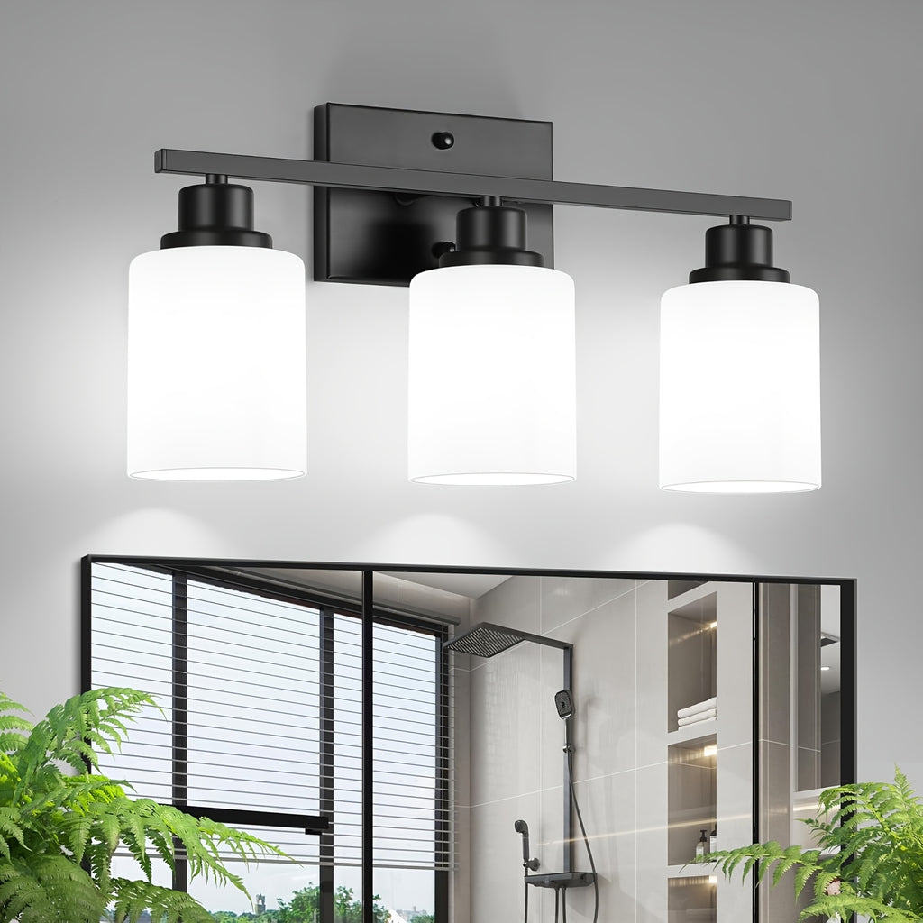 3-Light Modern Vanity Light Fixture Wall Sconce with Milk White Glass Shade E26 Socket - Bathroom Mirror Light for Living Room Bedroom Hallway, Golden / Brushed Nickel / Black