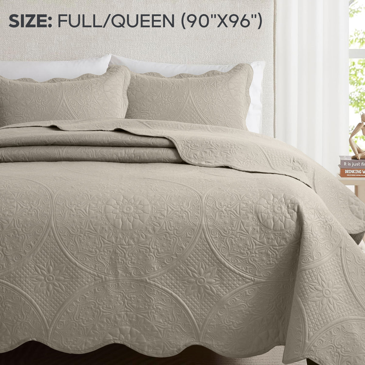 Luxury Quilted Bedspread Set 3 Piece Floral Coverlet with Pillow Shams Breathable Lightweight All Season - Twin Queen King California King 16 Colors