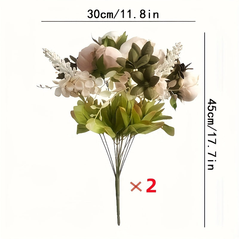 Artificial Peony Flowers 2 Bundles 26 Branches Lifelike Champagne Light Pink Fake Flower Bouquet – Wedding Home Decor French Country Floral Arrangement