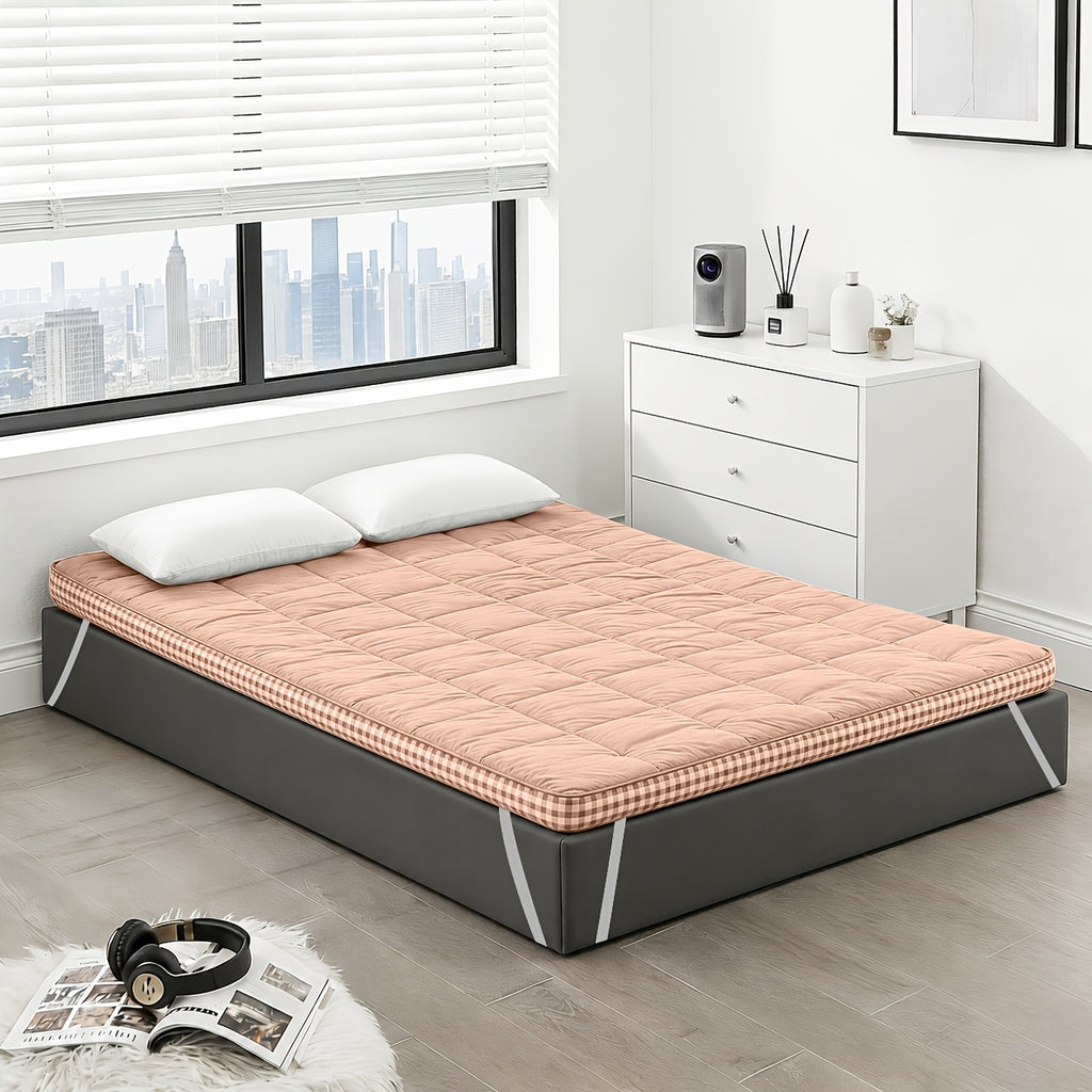 Roll-Up Thin Mattress Topper – Super Soft Foldable Mattress Pad for Twin Full Queen King, Guest Room Dorm Camp Bed RV, Multiple Colors