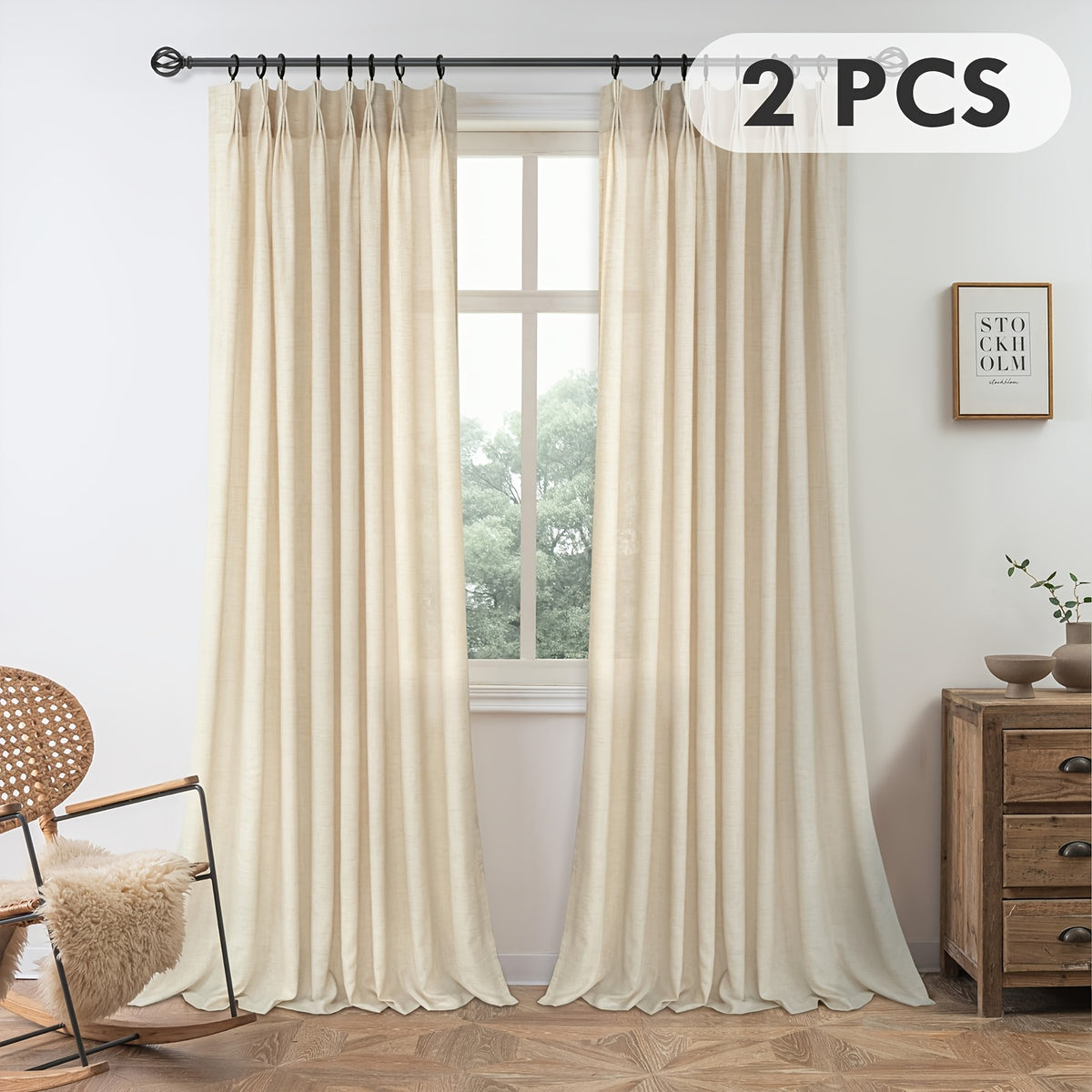 Pinch Pleated Textured Semi-Sheer Curtains – Farmhouse & Modern Rustic, Back Tab | Living Room & Bedroom | 2 Colors, 12 Sizes | Packs of 2 & 4 | Nuvia Haven