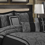 Jacquard Comforter Set 7 Piece Queen King - Luxury Patchwork Branch Microfiber Bedding, All-Season Soft Warm Bed Set, Hypoallergenic, No Fade