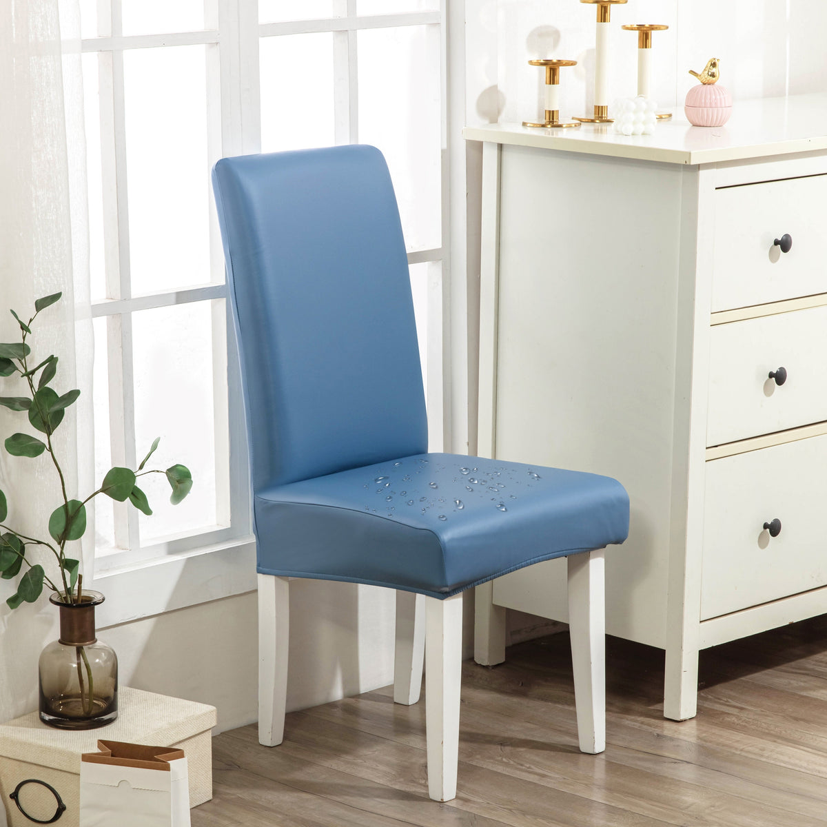 Dining Chair Covers Waterproof PU Leather Stretch Slipcover Set of 4 or 6 | Oil-Proof Universal Chair Protector for Dining Room Kitchen Hotel, 9 Colors