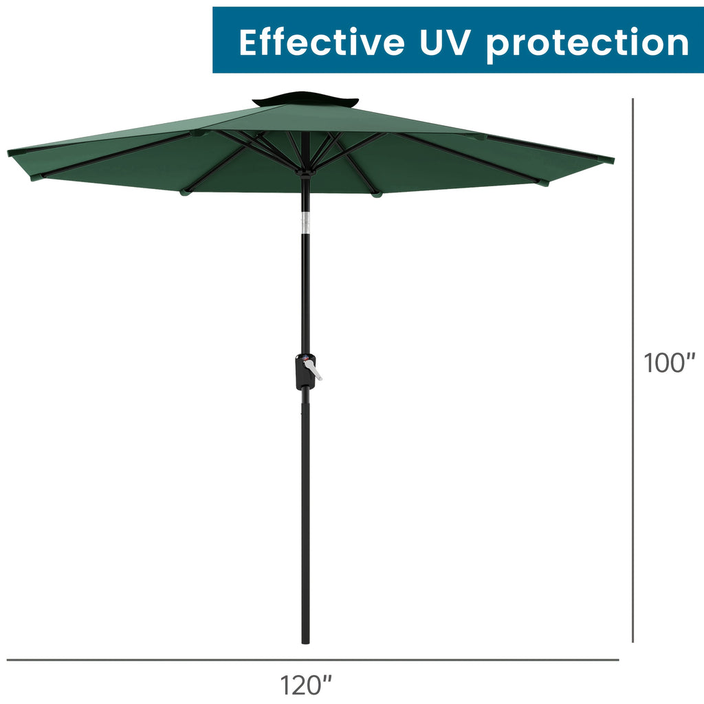 Large Patio Umbrella 9ft / 10ft, Outdoor Market Umbrella with Manual Crank & Tilt, Metal Frame, Polyester Canopy, Table or Freestanding Use, 5 Colors — Beige, Red, Dark Blue, Light Blue, Dark Green