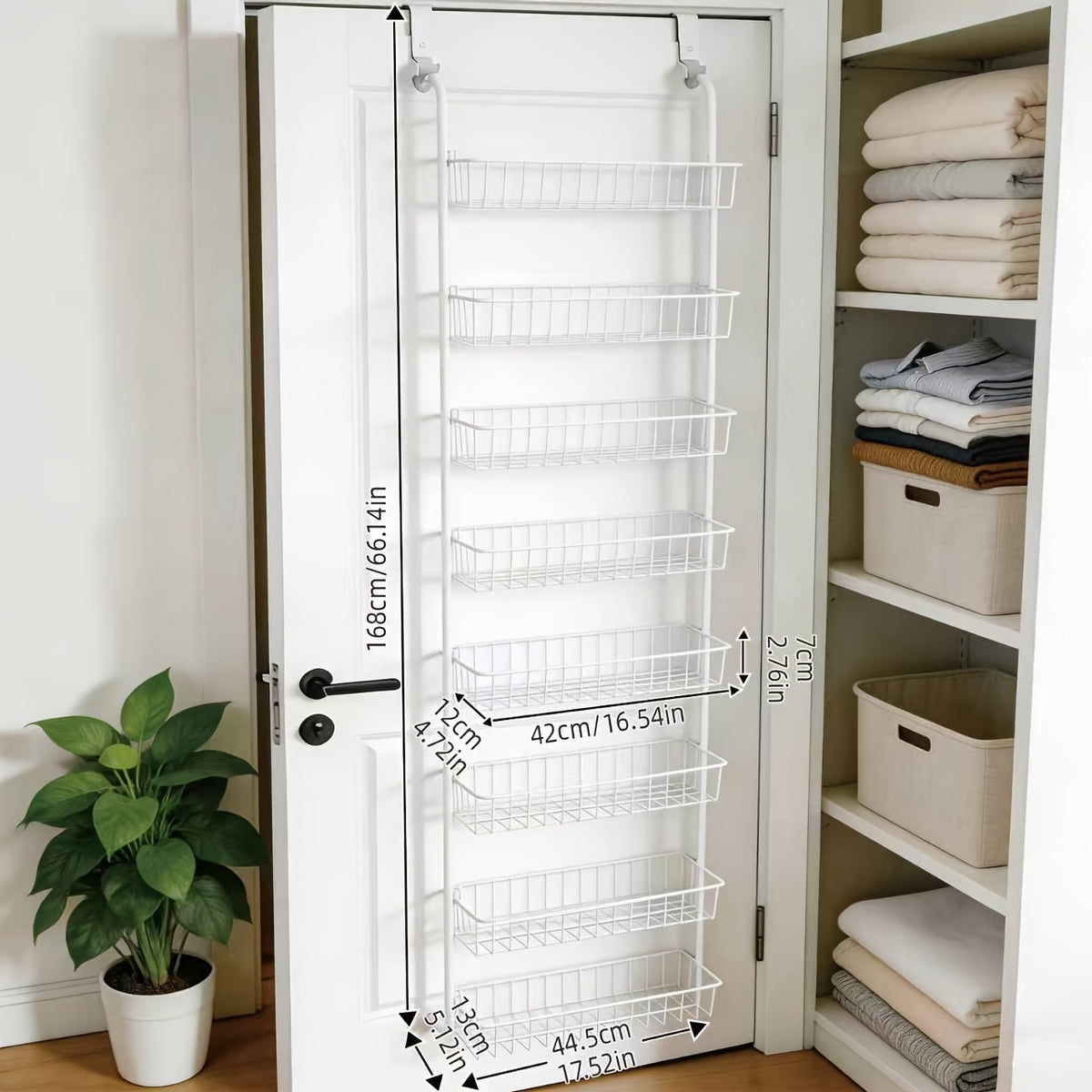 Over The Door Pantry Organizer 6 or 8-Tier, Metal Hanging Storage Shelf with Adjustable Baskets, Spice Rack for Kitchen, Pantry, Laundry & Bathroom, Door Mounted Utility Rack, Black or White