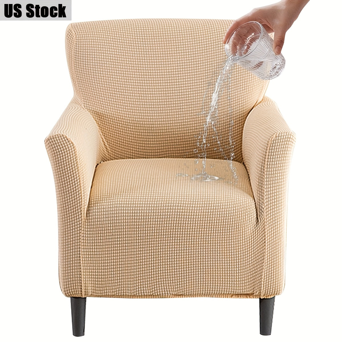 Elastic Stretch Armchair Sofa Cover, Corn Velvet Knit Non-Slip Solid Color Sofa Slipcover Protective Cover for Small Single Armrest Chair Living Room Pet-Friendly