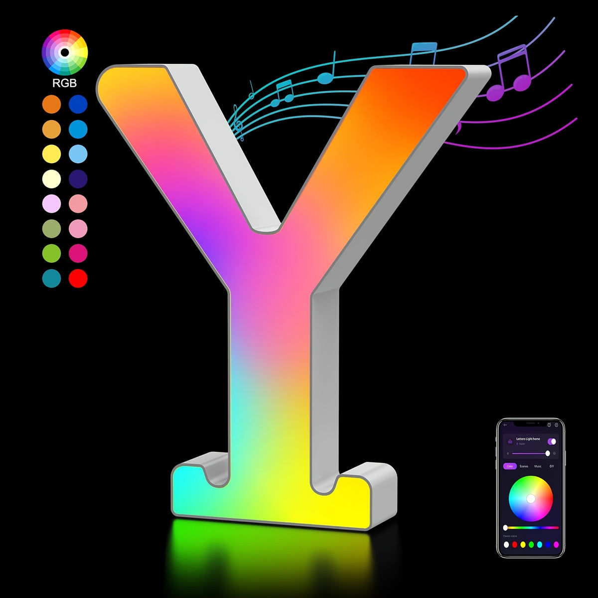 LED Alphabet Letter Lights with Music Sync, Colorful Flashing Marquee Letters for Bedroom, Party, Game Day & Festival Decor