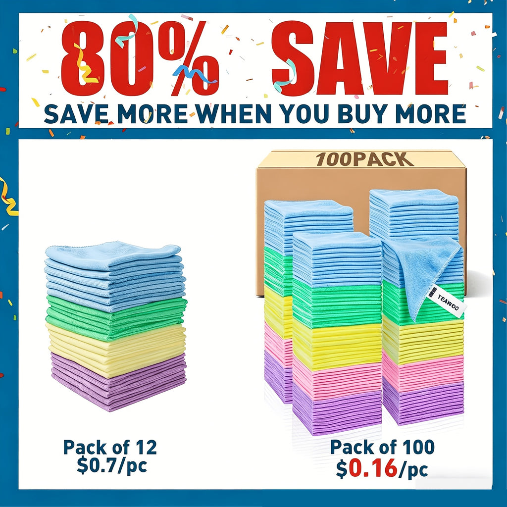 Microfiber Cleaning Cloths 100 Pack Bulk Set - Super Absorbent Fast-Drying Streak-Free Reusable Cleaning Towels for Kitchen Bathroom Car & Furniture Multicolor Assorted