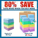 Microfiber Cleaning Cloths 100 Pack Bulk Set - Super Absorbent Fast-Drying Streak-Free Reusable Cleaning Towels for Kitchen Bathroom Car & Furniture Multicolor Assorted