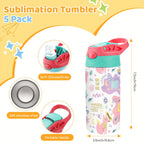 12oz Sublimation Tumblers 5-Pack – Stainless Steel Insulated Blanks with Lids & Straws, Perfect for Weddings, Events, Camping & Custom Projects