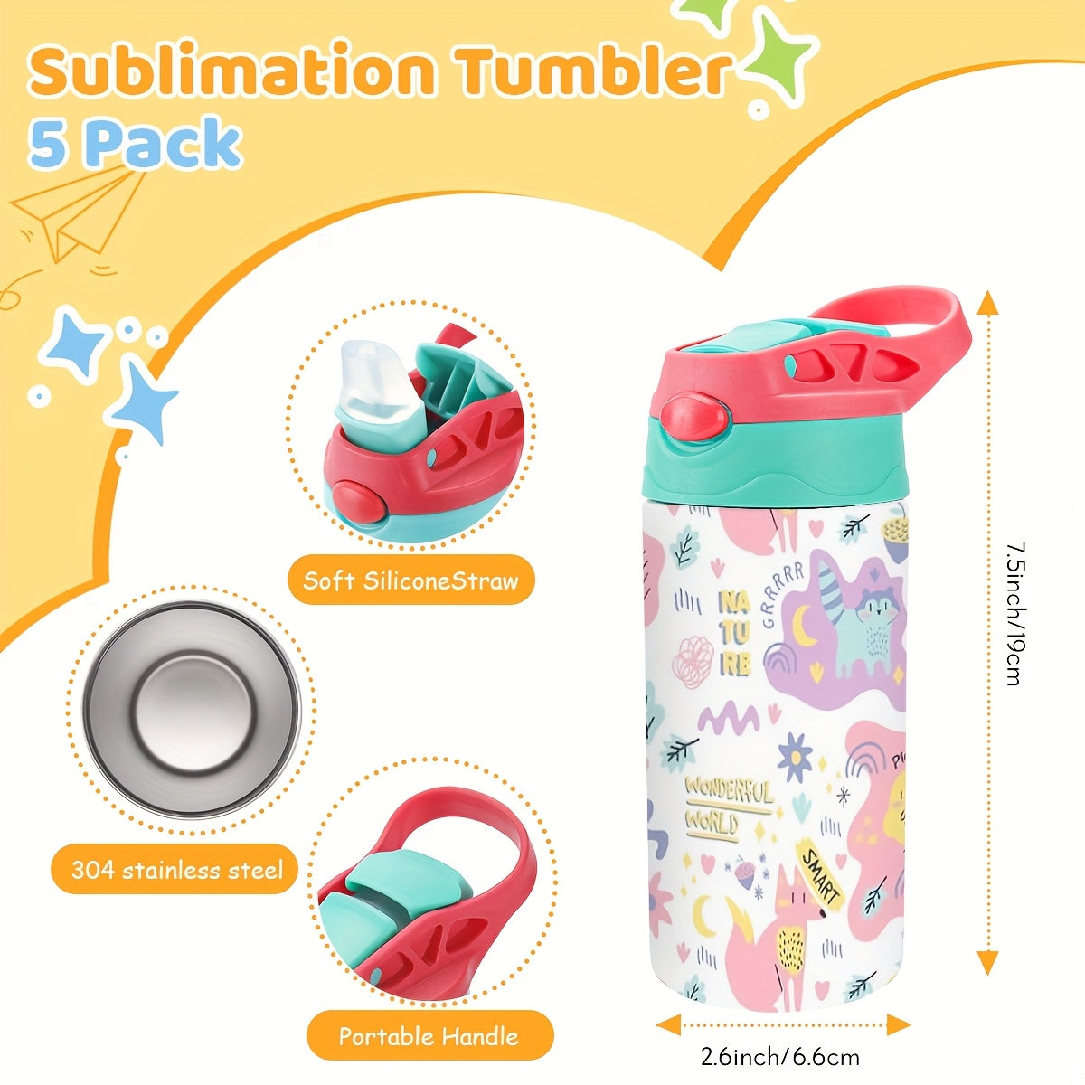 12oz Sublimation Tumblers 5-Pack – Stainless Steel Insulated Blanks with Lids & Straws, Perfect for Weddings, Events, Camping & Custom Projects