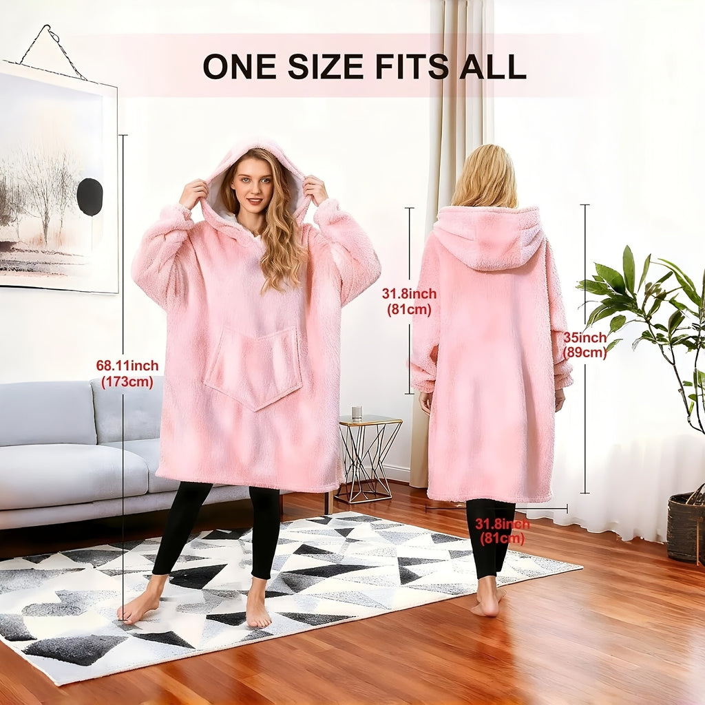 Extra Large Wearable Hooded Blanket with Kangaroo Pocket – Super Soft Double-Sided Suede Oversized Hood Blanket, Machine Washable, Christmas Gift for Adults