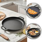 Pre-Seasoned Cast Iron Skillet 14 Inch Dual Loop Handles Nonstick Pizza Pan BBQ Pancake Griddle Oven Stovetop Grill Campfire Safe Even Heating