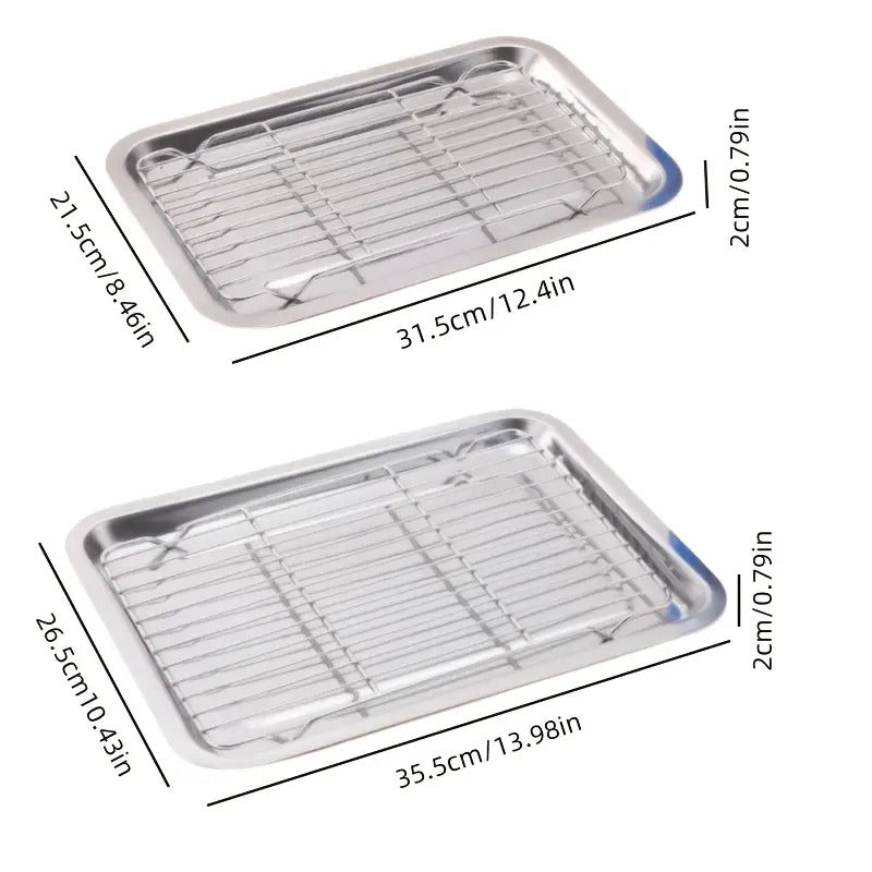 Stainless Steel Baking Tray Set with Cooling Rack & Mesh Basket - 12.5x8.6 Inch Cookie Sheet for Oven Baking, BBQ, Roasting & Vegetable Prep, Multi-Use Kitchen Set for Holiday Cooking