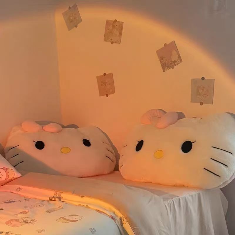 Hello Kitty Plush Pillow 17.7 Inch – Large Soft Sheepskin-Like Kawaii Cushion with Pink Bow & Black Ears | Girls Bedroom Decor | Birthday & Sleepover Gift