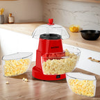 Hot Air Popcorn Maker 1200W Oil-Free Electric Popcorn Popper with 4 Serving Bowls, 95% Pop Rate, Ready in 3 Minutes, Overheating Protection – Healthy Snack Machine for Movie Nights & Parties