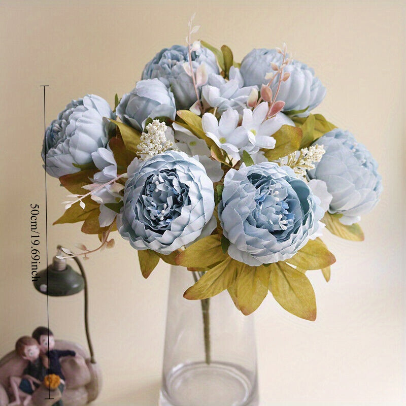 Artificial Peony Bouquet 13 Heads UV-Resistant Realistic Silk Flowers with Green Foliage Sturdy Stems Pink Red White Blue Purple Yellow Lavender Peach for Wedding Home Garden Office Indoor Floral Decor
