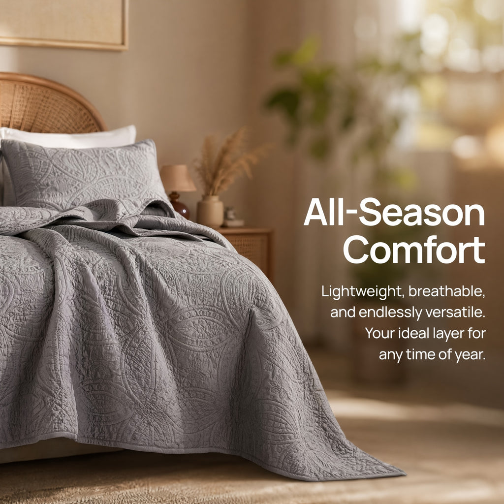 Quilted Bedspread Set Lightweight Cooling Coverlet with Pillow Shams Twin Queen King Soft Breathable Summer Bedding Set Machine Washable